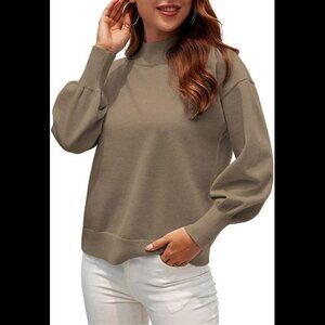 Womens Casual Lightweight Sweater Mock Neck Batwing Long Sleeve Pullover Tops